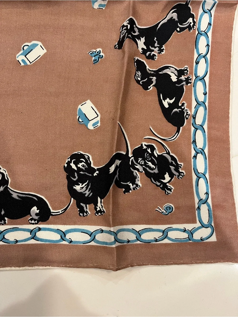Vintage Baar & Beards inc hand rolled pure silk dusty purple and black dog scarf